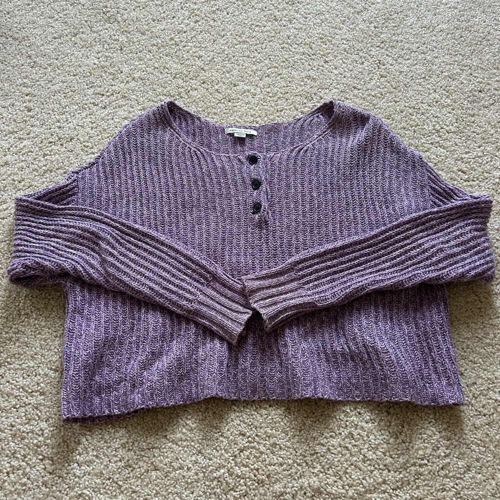 American Eagle Outfitters Purple Crew Neck Sweater Ribbed Knit